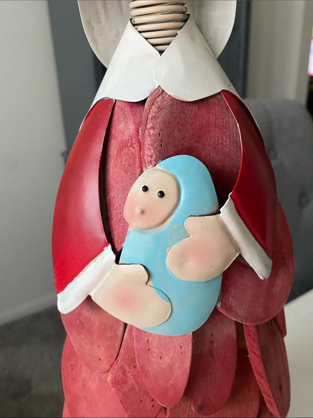 Handcrafted Red Driftwood Mother Mary and Baby Jesus Figurine Christmas
